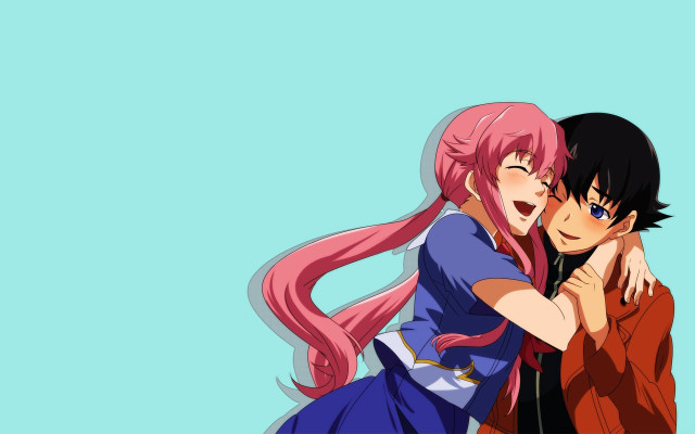 Anime couple hugging blue background #3 free wallpaper for desktop - medium preview image
