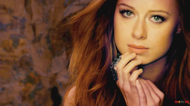 Woman red hair posing hands free wallpaper for desktop - medium preview image