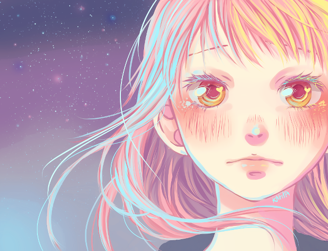 Pink hair yellow eyes anime free wallpaper for desktop - medium preview image