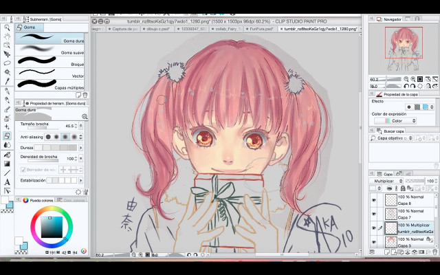 Girl pink hair bow drawing free wallpaper for desktop - medium preview image
