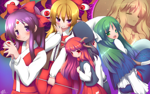 Anime girls purple background cat free wallpaper for desktop - medium preview image