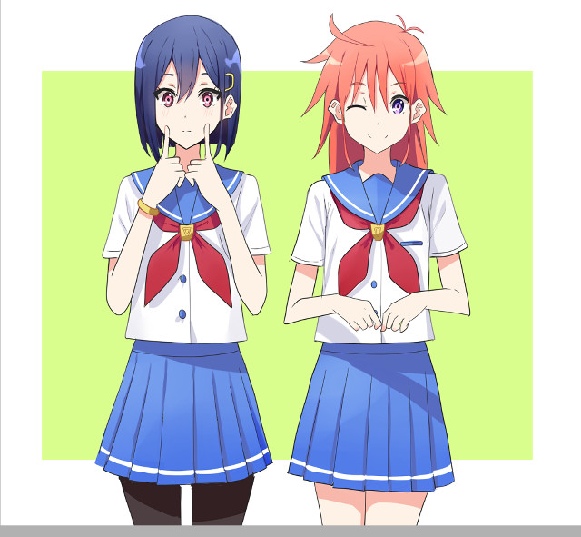 Anime girls blue skirts red free wallpaper for tablet - medium preview image