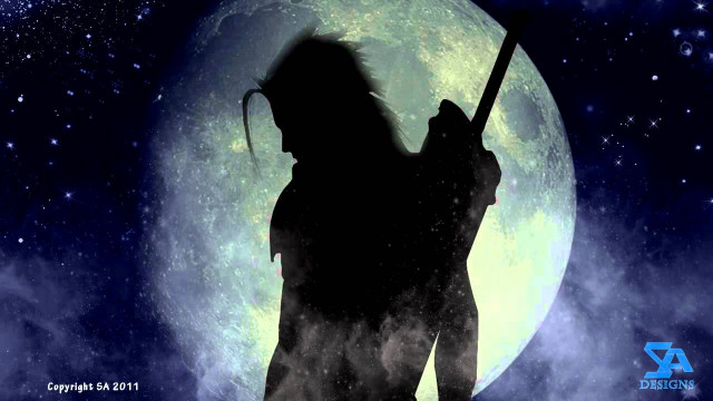 Man holding staff full moon free wallpaper for desktop - medium preview image