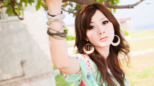 Woman hoop earrings green shirt free wallpaper for desktop - medium preview image