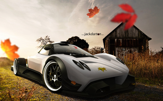 White sports car field barn free wallpaper for desktop - medium preview image