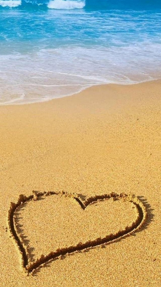 Heart sand beach waves boat free wallpaper for mobile - medium preview image