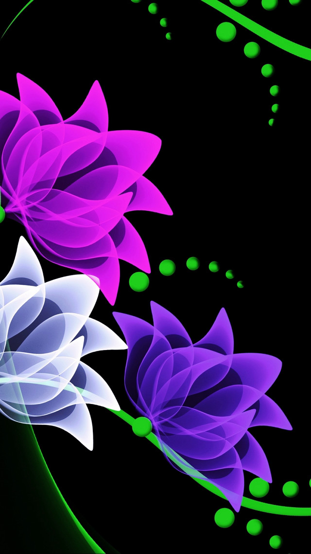 Flower black background green swirls free wallpaper for mobile - medium preview image