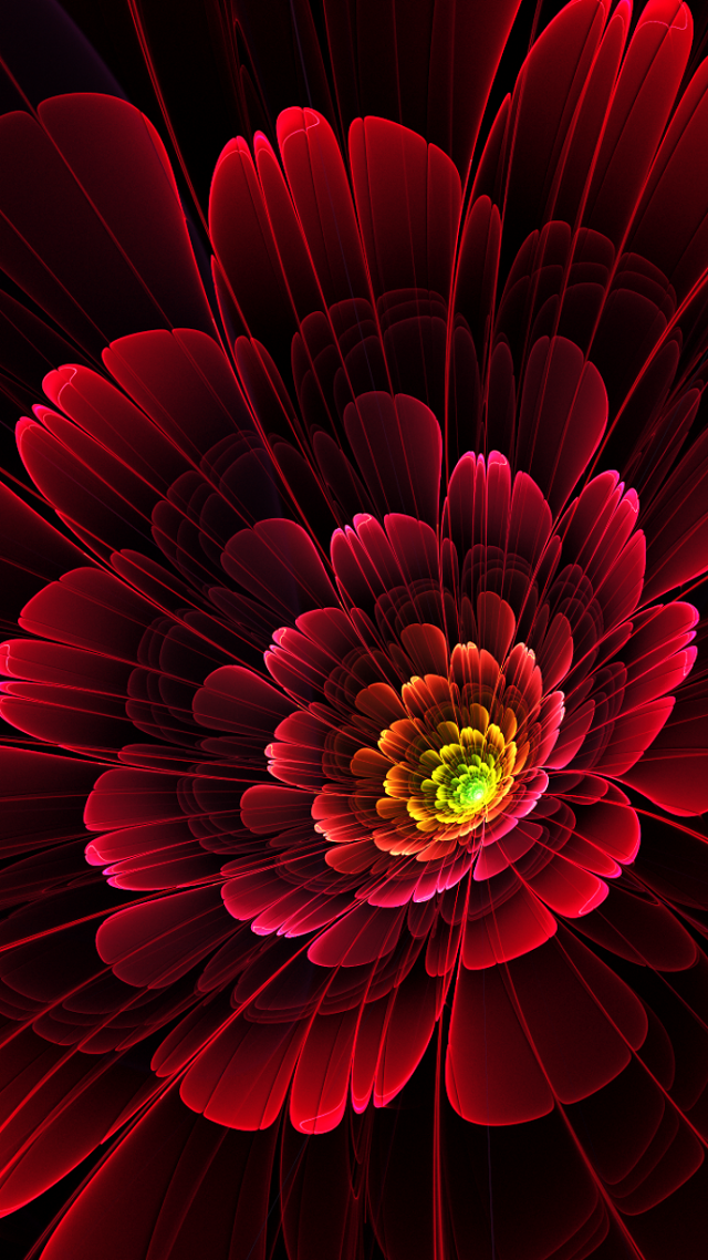 Red flower yellow center fractal free wallpaper for mobile - medium preview image