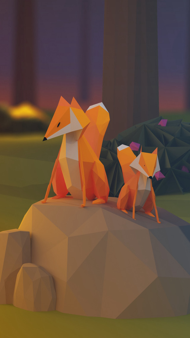 Foxes rock forest night full free wallpaper for mobile - medium preview image
