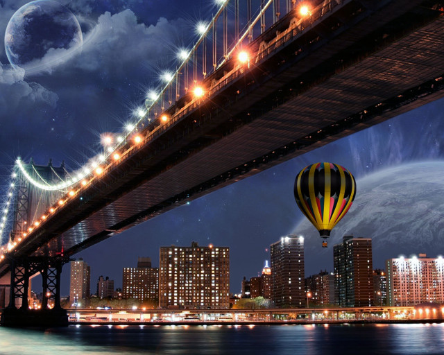Hot air balloon night city #5 free wallpaper for desktop - medium preview image