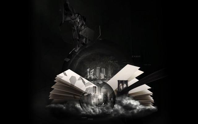 Flying book black background building #2 free wallpaper for desktop - medium preview image