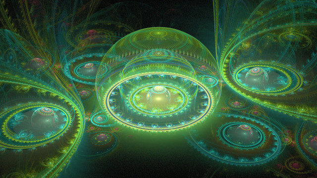 Green blue object yellow center free wallpaper for desktop - medium preview image