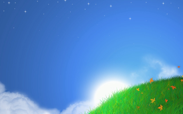 Grassy hill stars sky bright free wallpaper for desktop - medium preview image