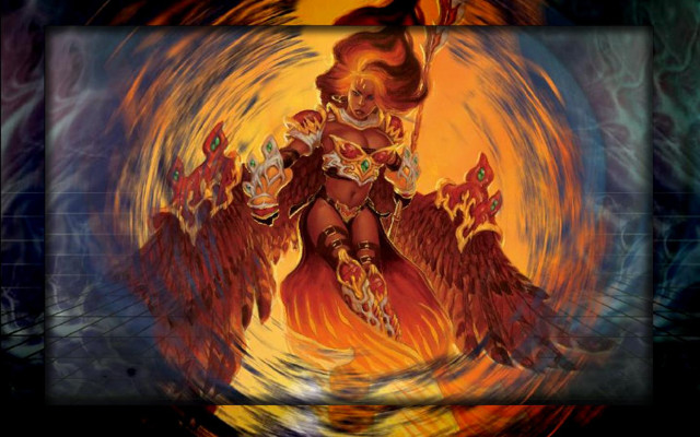 Woman sword fire background circular free wallpaper for desktop - medium preview image