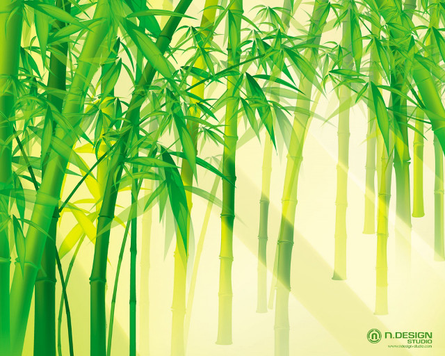 Green bamboo yellow background leaves free wallpaper for desktop - medium preview image