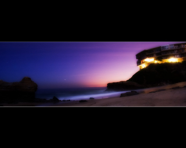 Building hill ocean night lights #2 free wallpaper for desktop - medium preview image