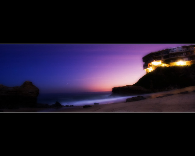 Building hill ocean night lights #3 free wallpaper for desktop - medium preview image