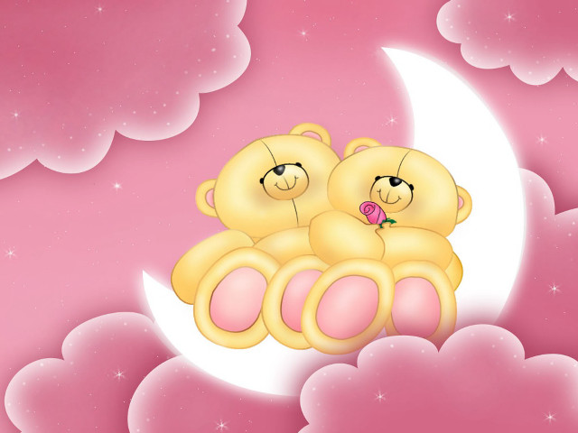 Teddy bears crescent moon rose free wallpaper for desktop - medium preview image