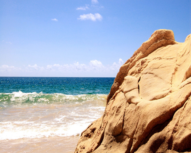 Rock formation beach wave blue free wallpaper for desktop - medium preview image