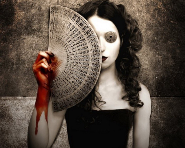 Woman bloody fan umbrella dripping free wallpaper for desktop - medium preview image