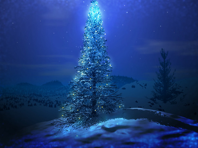 Blue christmas tree snowy landscape free wallpaper for desktop - medium preview image