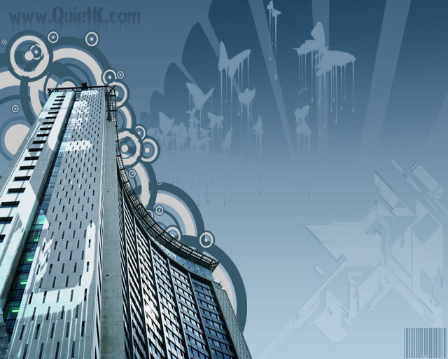 Tall building blue sky swirly free wallpaper for desktop - medium preview image