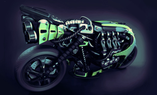 Futuristic motorcycle green black design free wallpaper for desktop - medium preview image