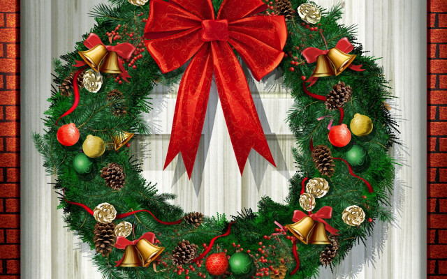 Christmas wreath bells bow door free wallpaper for desktop - medium preview image