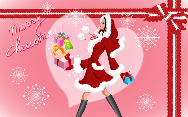 Woman santa claus gift heart free wallpaper for desktop - medium preview image