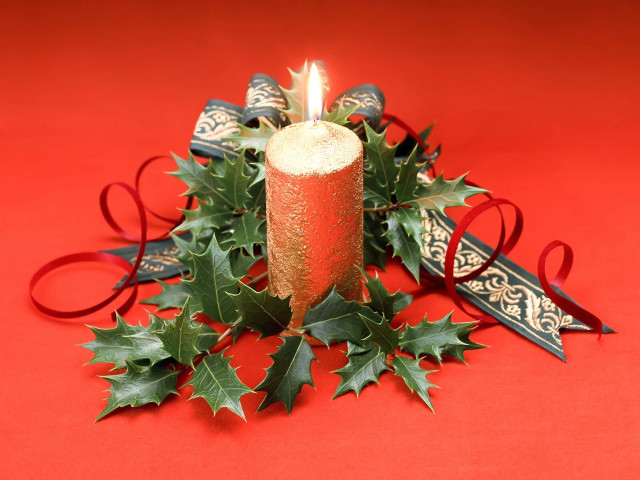 Candle holly leaves ribbon red #2 free wallpaper for desktop - medium preview image