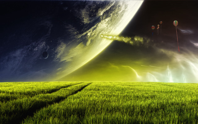 Green field sky background distant free wallpaper for desktop - medium preview image