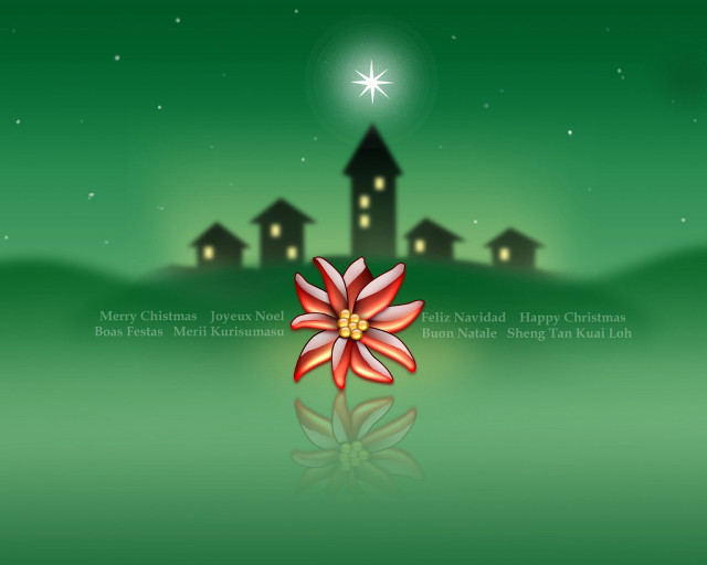 Christmas card red flower house free wallpaper for desktop - medium preview image