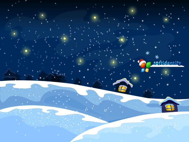 Snowy landscape house santa hat free wallpaper for desktop - medium preview image