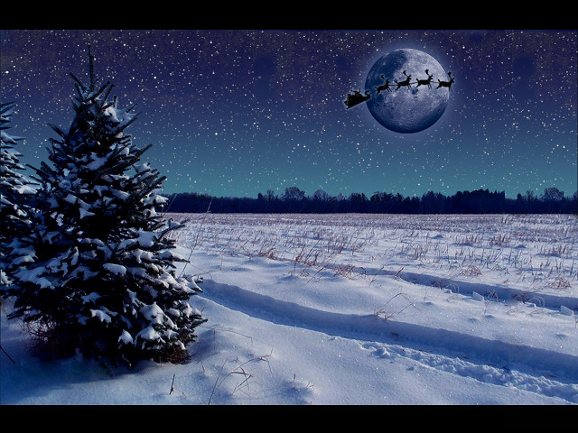 Christmas tree santa fullmoon snowy free wallpaper for desktop - medium preview image