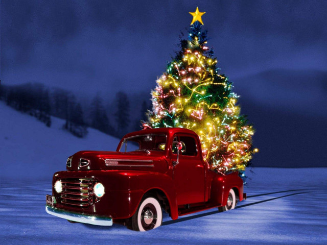 Red truck christmas tree snow #3 free wallpaper for desktop - medium preview image