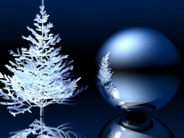 Blue christmas tree shiny ball free wallpaper for desktop - medium preview image