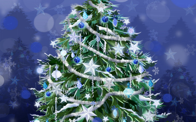 Christmas tree blue white decorations free wallpaper for desktop - medium preview image