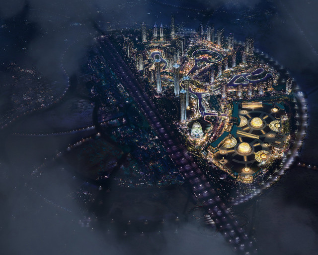 Futuristic city cloudy sky night free wallpaper for desktop - medium preview image