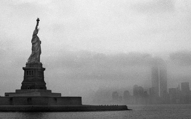 Statue of liberty foggy water free wallpaper for desktop - medium preview image