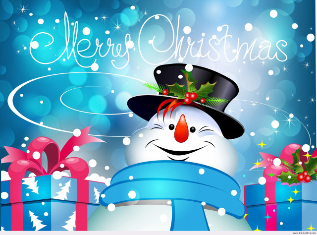 Snowman hat scarf presents merry free wallpaper for desktop - medium preview image