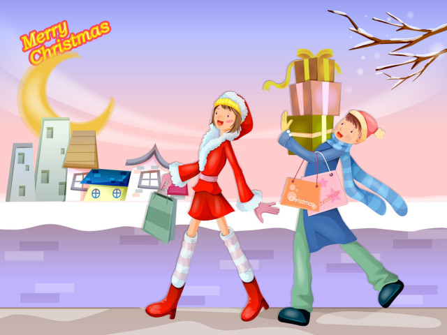 Christmas snow children present tree free wallpaper for desktop - medium preview image