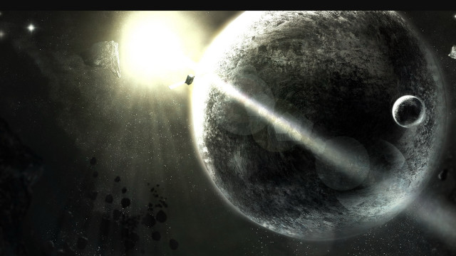 Space station black white star free wallpaper for desktop - medium preview image