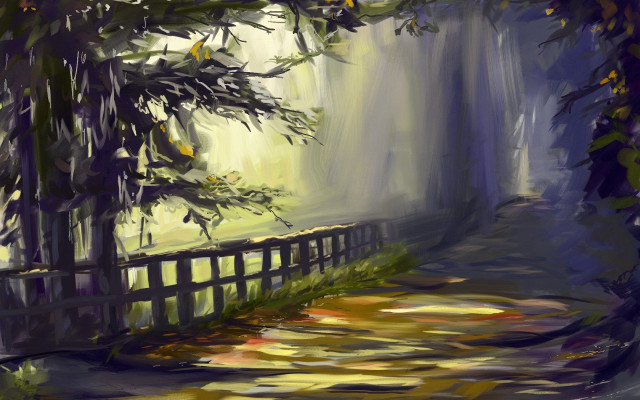 Path park trees leaves painting free wallpaper for desktop - medium preview image