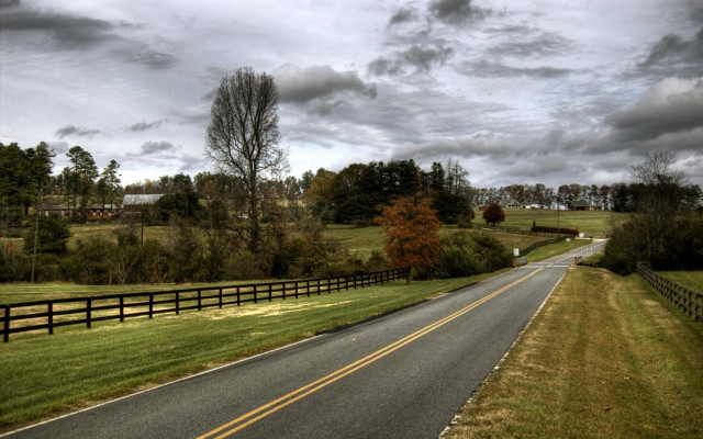 Road fence field trees grass free wallpaper for desktop - medium preview image