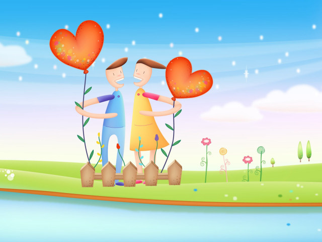Couple heart balloons field flowers free wallpaper for desktop - medium preview image