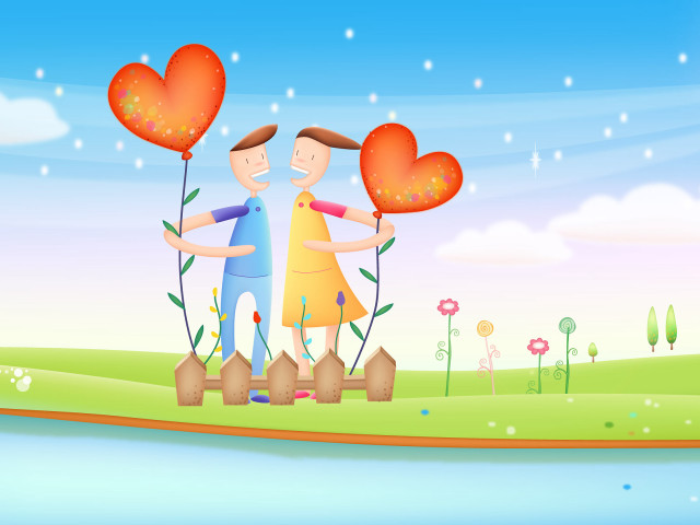 Couple heart balloons flower field free wallpaper for desktop - medium preview image