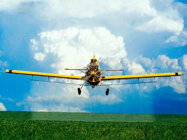 Yellow airplane cloudy sky green #5 free wallpaper for desktop - medium preview image