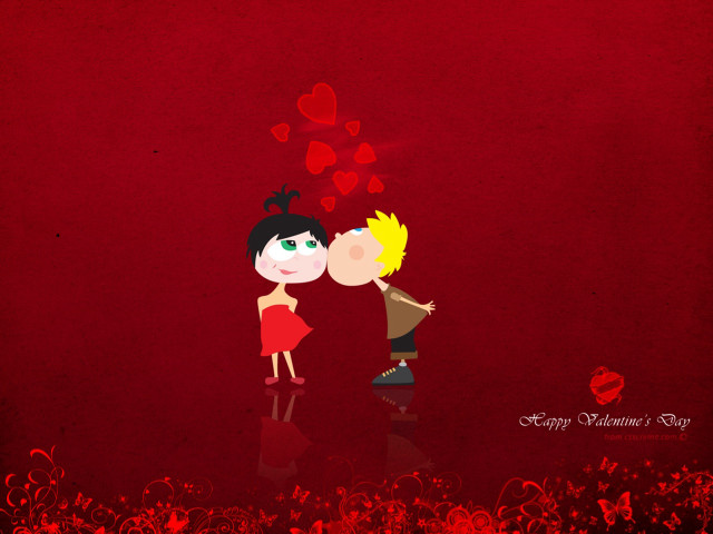 Couple kissing red background hearts #3 free wallpaper for desktop - medium preview image
