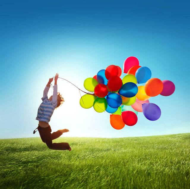 Person jumping balloons blue sky #6 free wallpaper for tablet - medium preview image