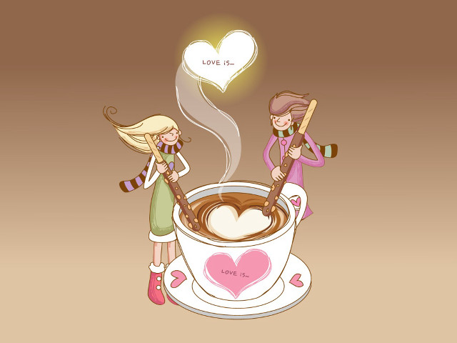 Two women coffee heart love free wallpaper for desktop - medium preview image
